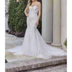 NEW CASABLANCA paisley modern wedding dress in nude/ivory